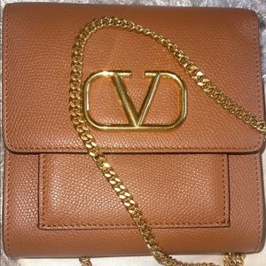 Calfskin VLogo Crossbody Brown Bag